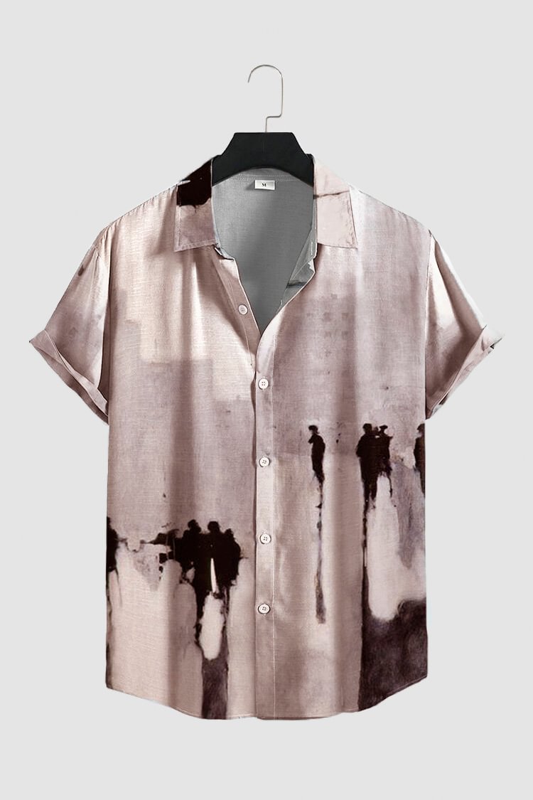 Tiboyz Grey Pink Abstract Figure Short Sleeve Shirt