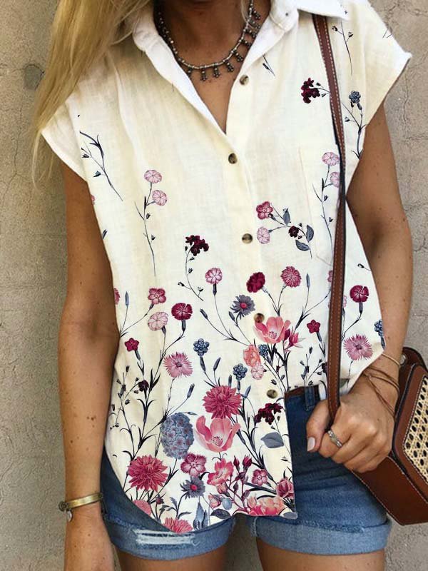 Short Sleeve Floral-Print Casual Shirts & Tops