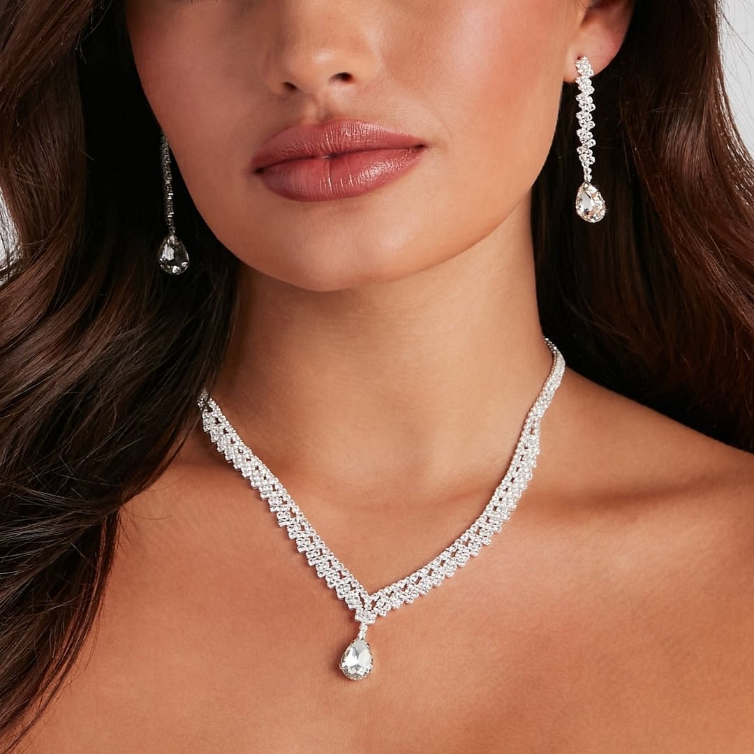 Elegant Affair Evening Prom Necklace And Earrings Set-VESSFUL