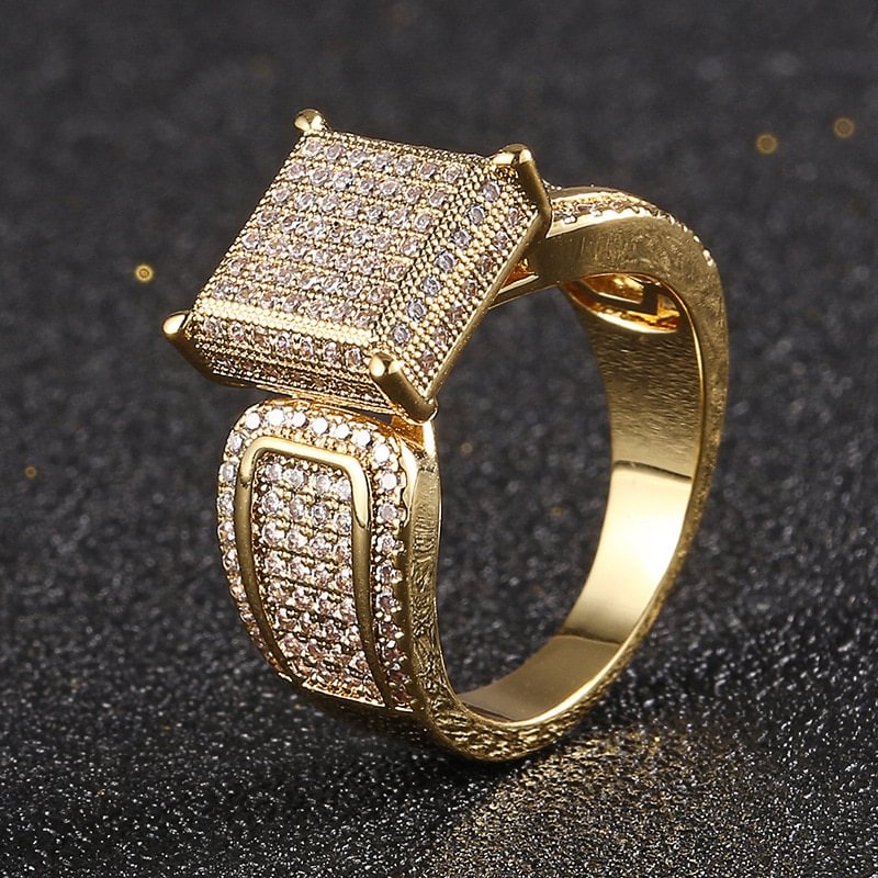 Ice Out Geometric Square Finger Men Ring Bling Jewelry-VESSFUL