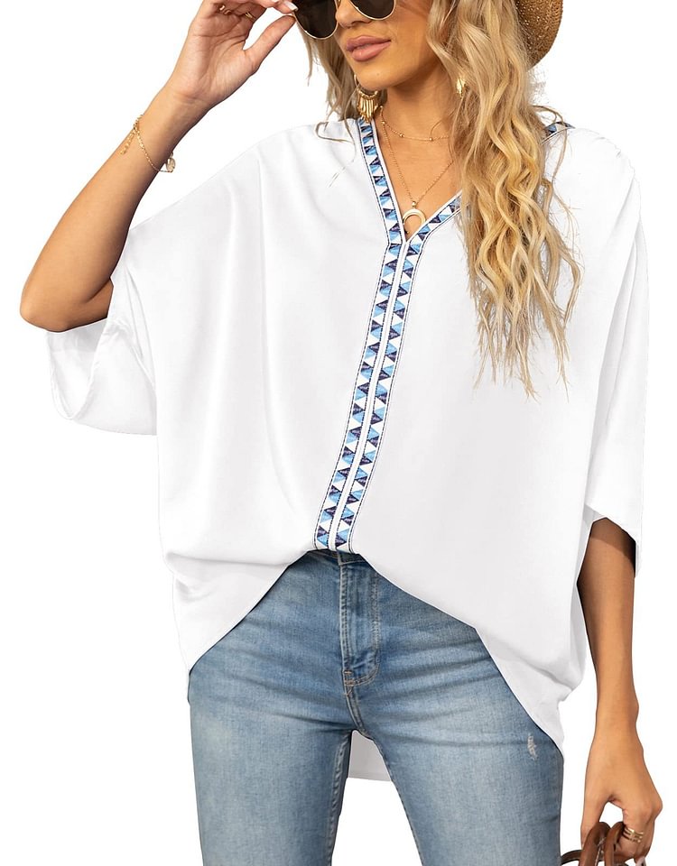 Women's Chiffon V-neck Short Sleeve Shirt