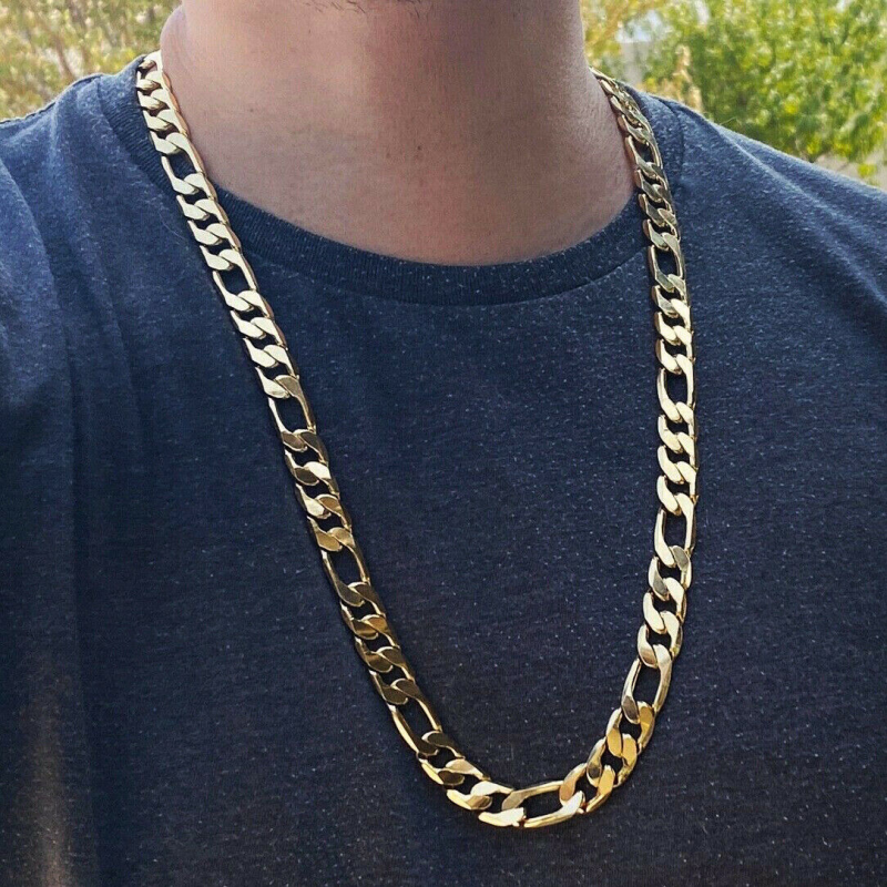 12MM Gold/Silver Figaro Link Chain Necklace-VESSFUL