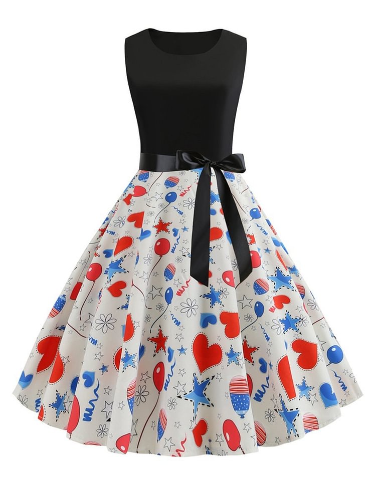 Mayoulove 1950s Dress Sleeveless Heart Pattern Dress-Mayoulove