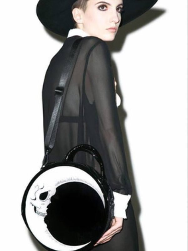 Gothic Dark Round Handbag with The Slinky Shoulder Strap and Handle