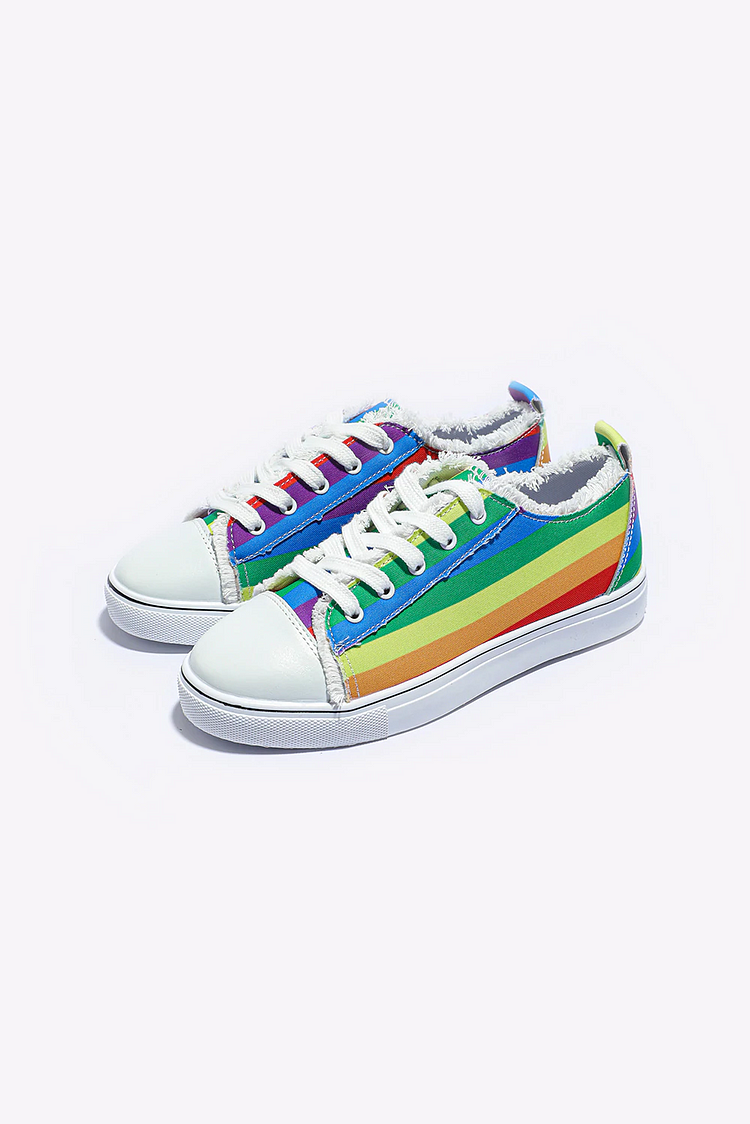 Women's Rainbow Slip-on Low Top Denim Flat Heel Sneakers Canves Casual Shoes