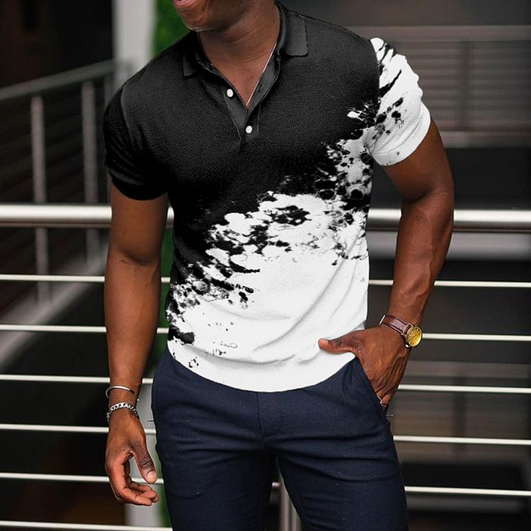 BrosWear Black And White Contrast Color Polo Shirt