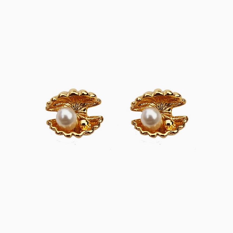 Golden Ocean Pearl Stud Earrings