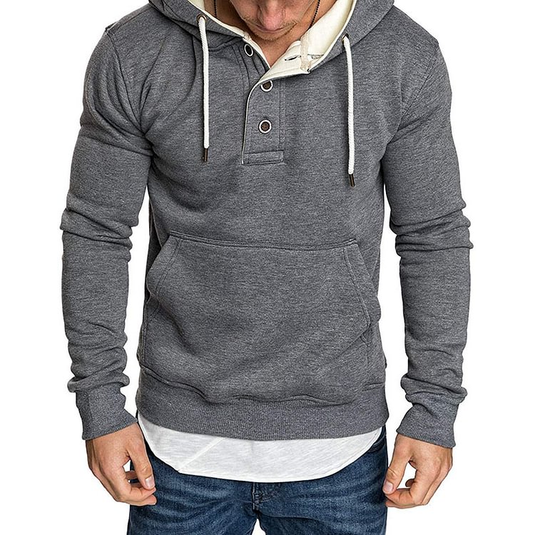 BrosWear Men's Solid Color Casual Thickened Hooded Hoodie