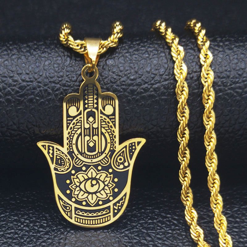 Hamsa Hand Stainless Steel Chain Necklace-VESSFUL