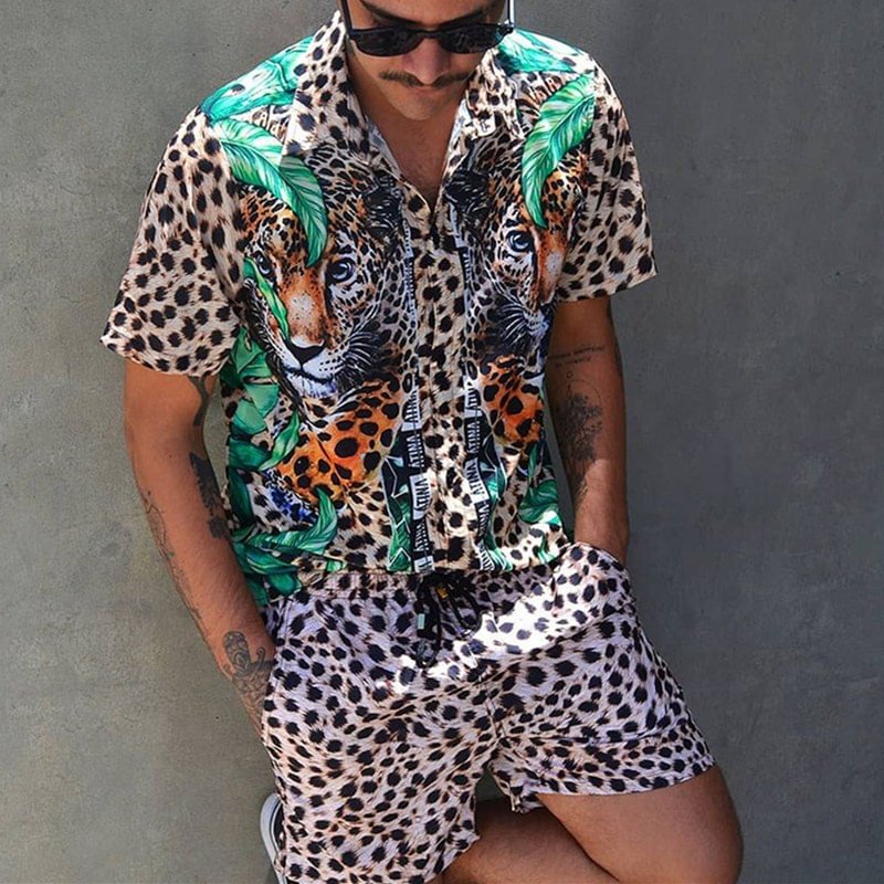 Tiboyz Outfits Leopard Print Shirt Set