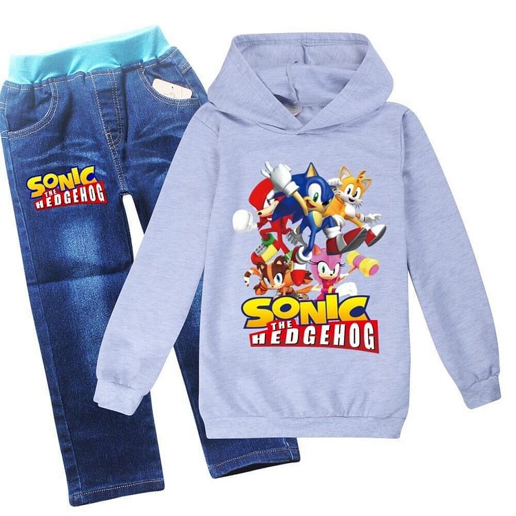 Boys Girls Sonic The Hedgehog Printed Hoodie And Jeans Outfit-Mayoulove
