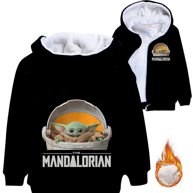 Mayoulove The Mandalorian Yoda Baby Sherpa Lined Hoodie Fleece Sweatshirt Full Zip Hooded Jacket for Kids-Mayoulove