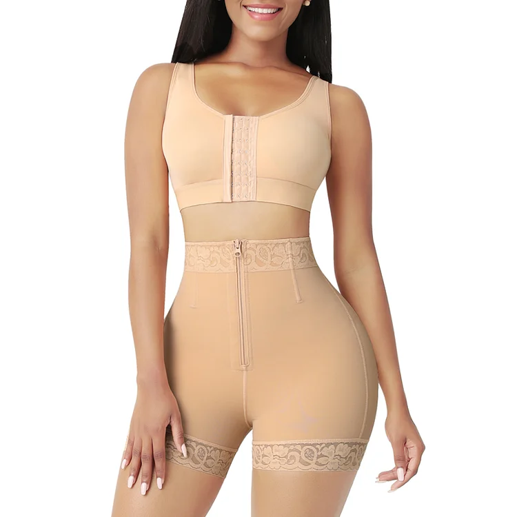 Wholesale Deep Nude High Waist Tummy Control Butt Lifter Shorts With Front Zipper