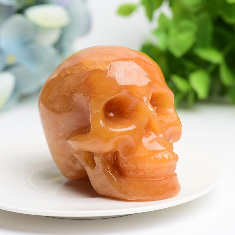 3.2" Orange Calcite Skull Crystal Carving Bulk Wholesale