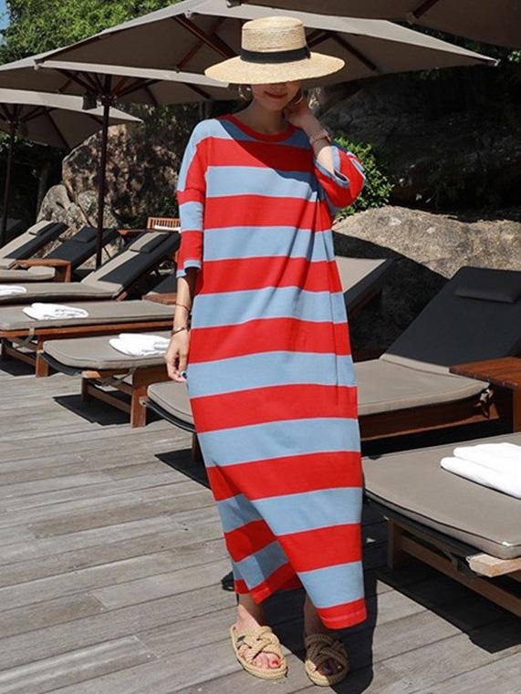 Loose Colorful Striped Long Dress