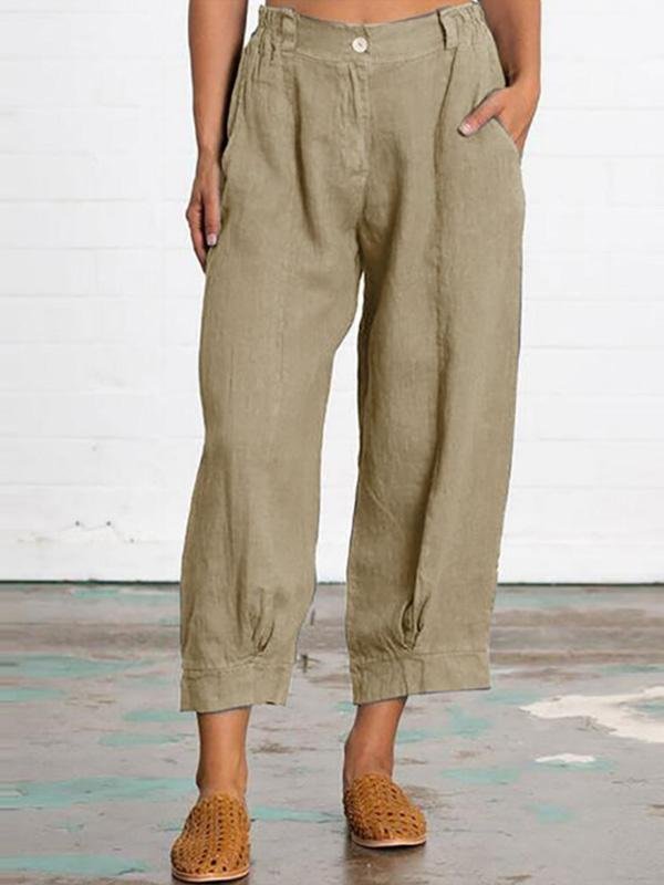 Women's loose cotton and linen pocket casual pants-Mayoulove