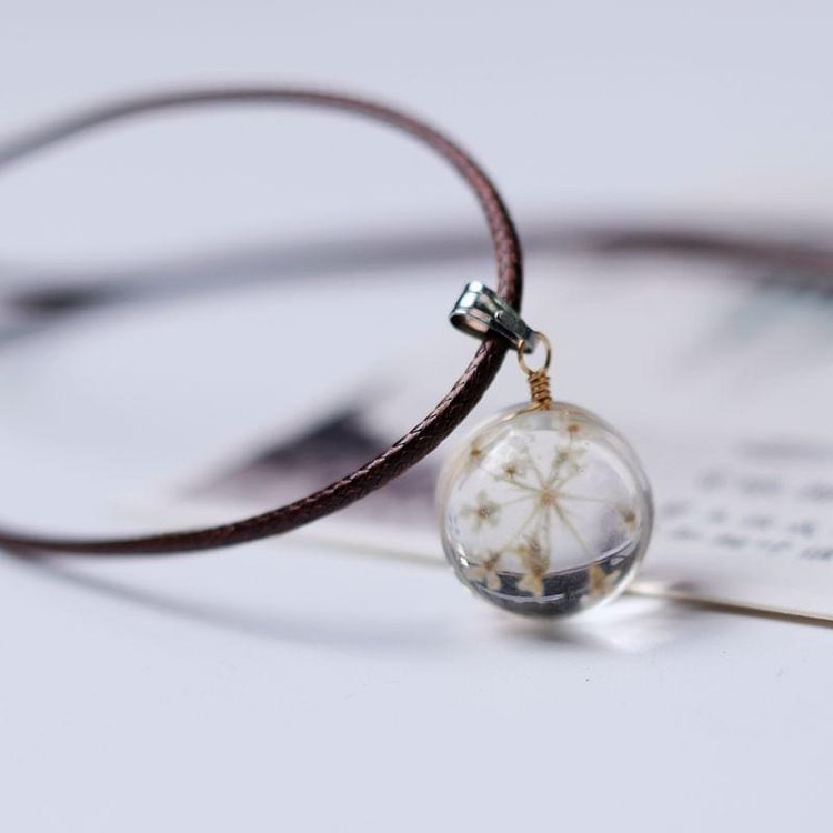 Dried flower glass ball real flower necklace-Mayoulove