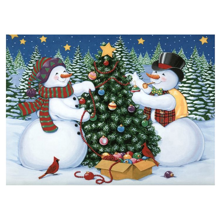 Snowman Christmas Tree - Round Drill Diamond Painting - 30*40CM