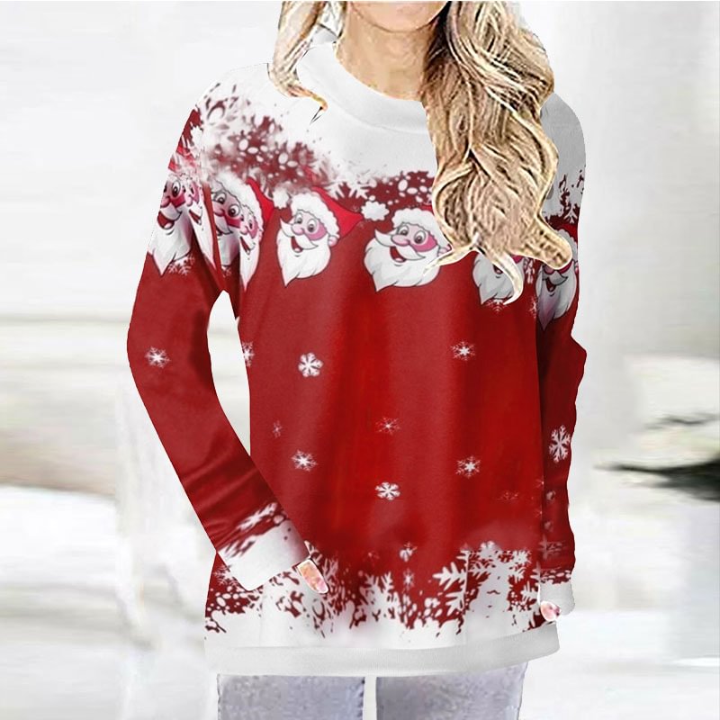 Santa Claus Snowflake Print Chic Christmas Style Sweatshirt