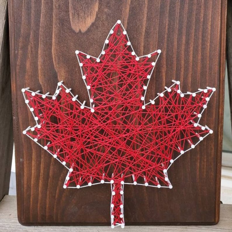 String Art - Maple Leaf 5" x 5"-Ainnpuzzle