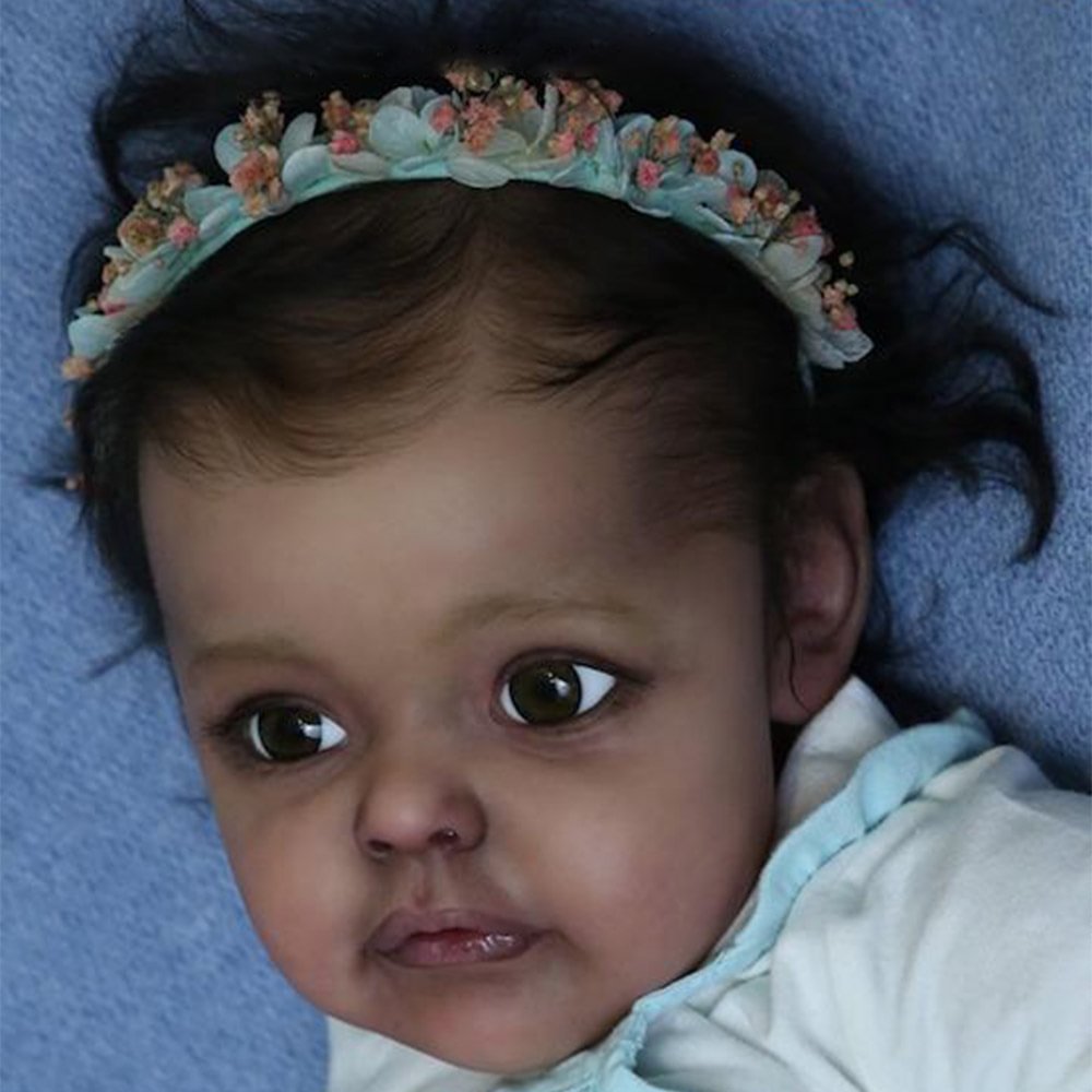 African American 17'' Reborn Baby Doll Lifelike Toddler Girl Janet Black Hair With Bottle And Pacifier