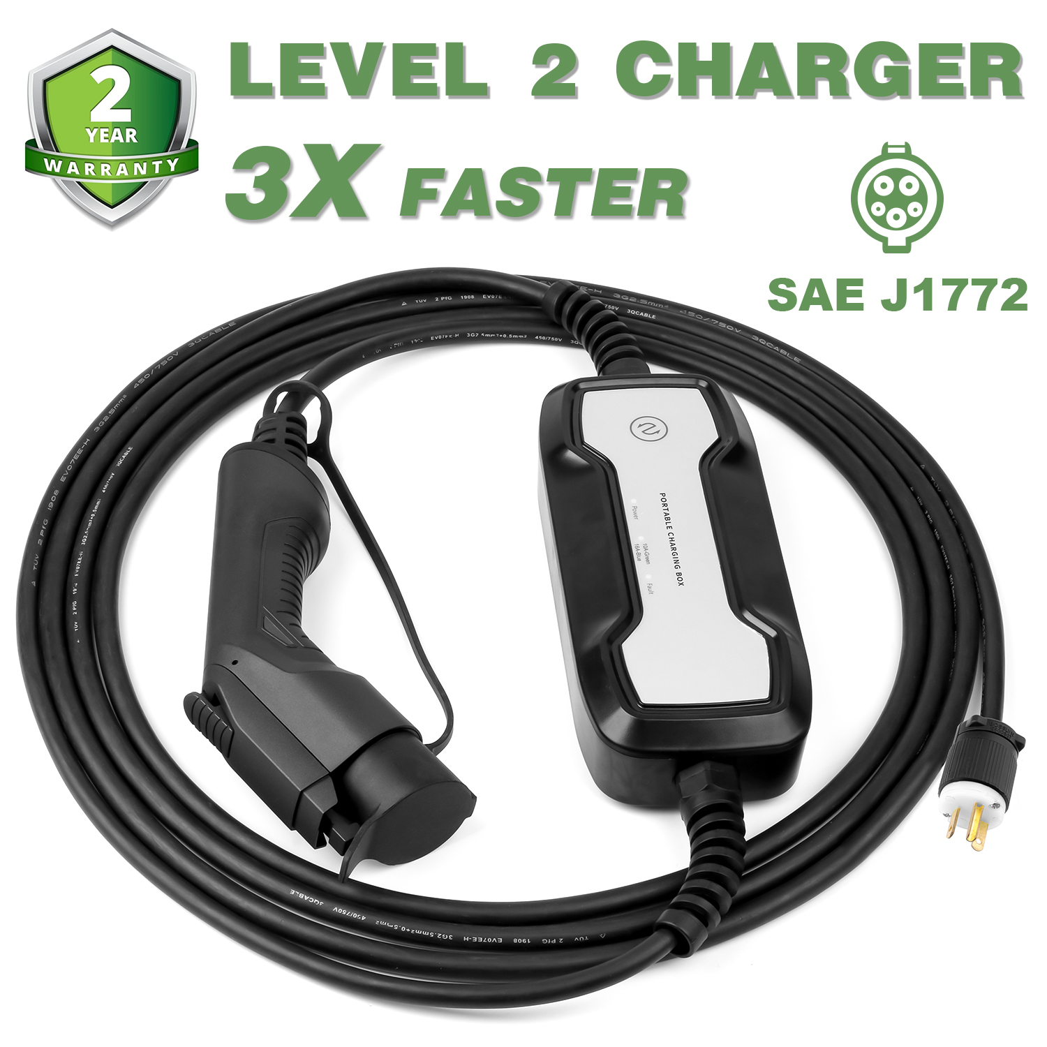 Class 2 Portable EV Charger Electric Car Charger 6-20 Plug Charging Station Electric Vehicle Car Charger Portable 16A Level 2 EV Charging Cable Box NEMA6-20 