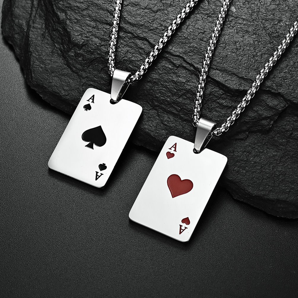 Titanium steel poke Heart A Spades A Necklace Poker Personality Lucky Pendant / Techwear Club / Techwear