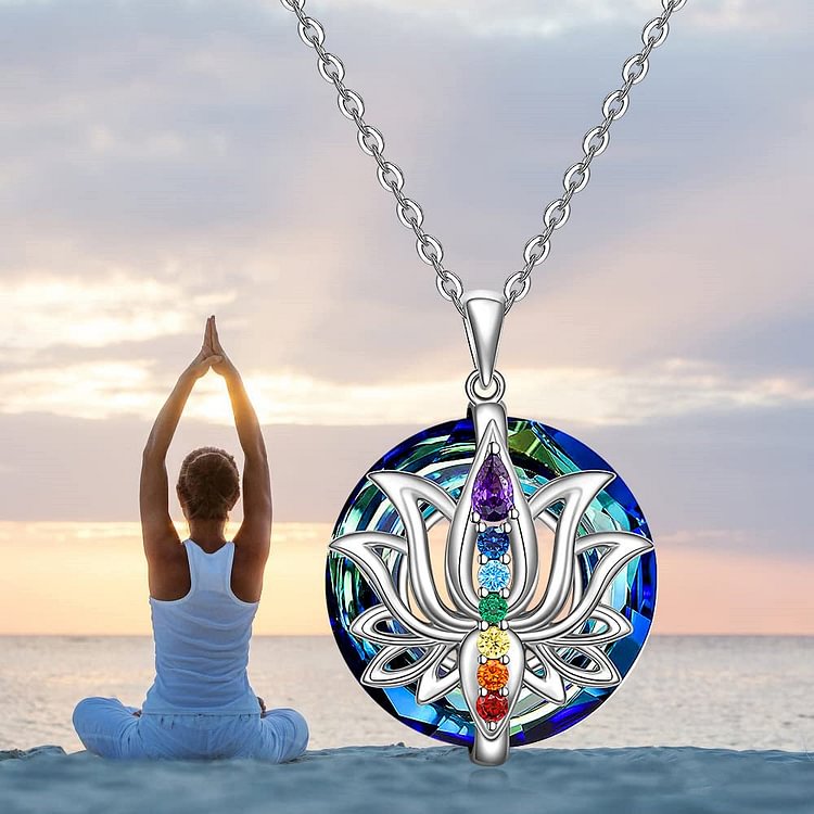 S925 Just Breathe Colorful Crystal Lotus Necklace