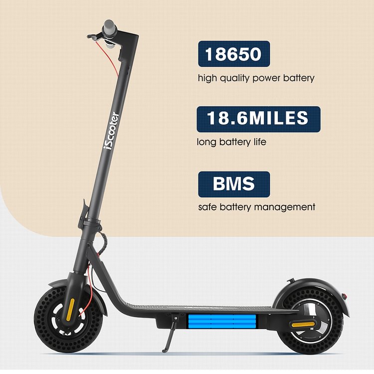 i10 Electric Scooter for Adult 18.6mph Range 18.6Miles Battery 10.4Ah 42V,  10 inches Solid Tire 3 Gear Speed With APP