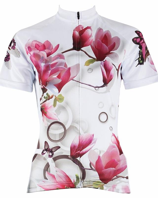Women's Short Sleeve Cycling Jersey Polyester White Purple Yellow Floral Botanical Plus Size Bike Jersey Top Mountain Bike MTB Road Bike Cycling Breathable Quick Dry Ultraviolet Resistant-Corachic