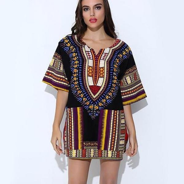 Plus Size Traditional African Print Cotton Dresses for Women-Corachic