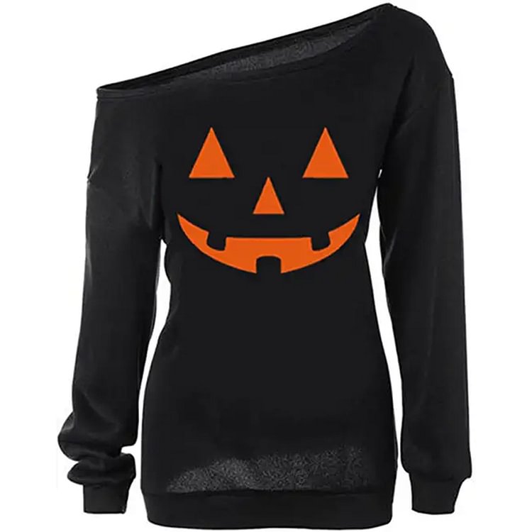 Women Slouchy Shirts Halloween Pumpkin Long Sleeve Sweatshirts Pullover