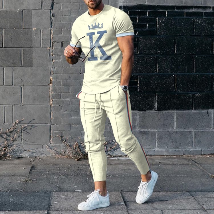 BrosWear Beige King T-Shirt And Pants Two Piece Set