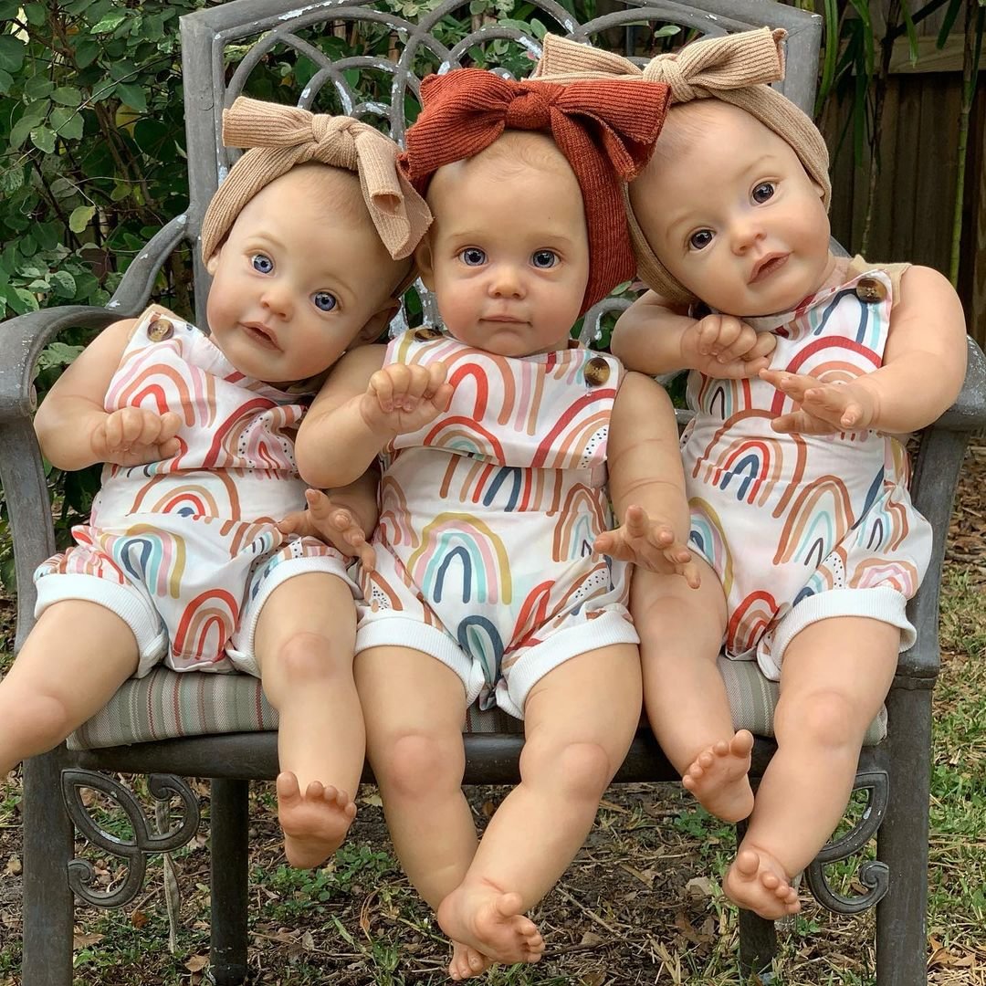 Reborn Triplet Girls 17" Adorable Lifelike Eyes Opened Reborn Dolls Jean Lynn and Karen