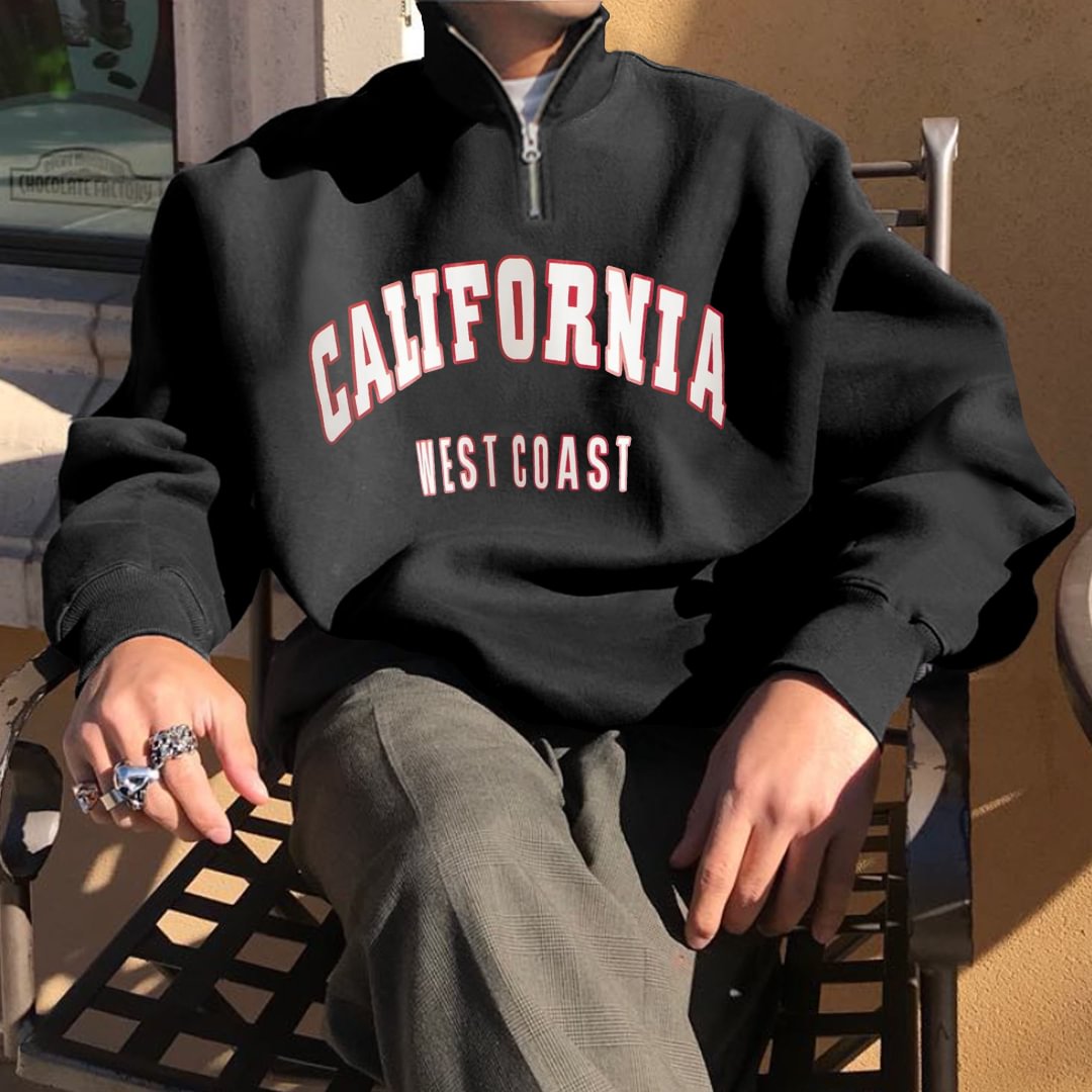Men's California Casual Printed Zipper Polos Sweatshirt / [blueesa] /