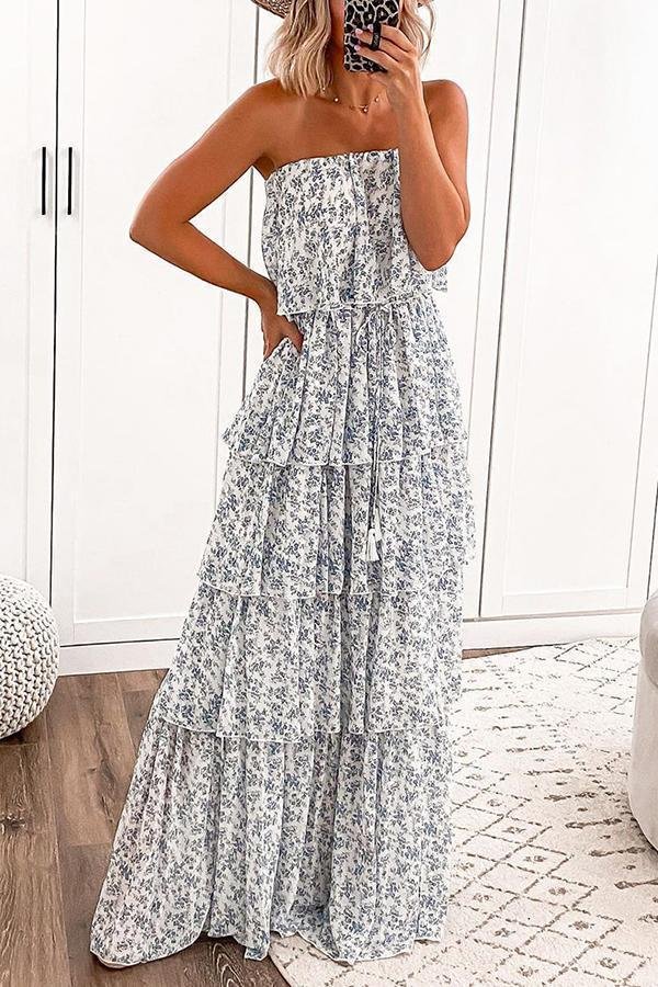 Womens Sexy New Tube-top Floral  Long Dress-Allyzone-Allyzone