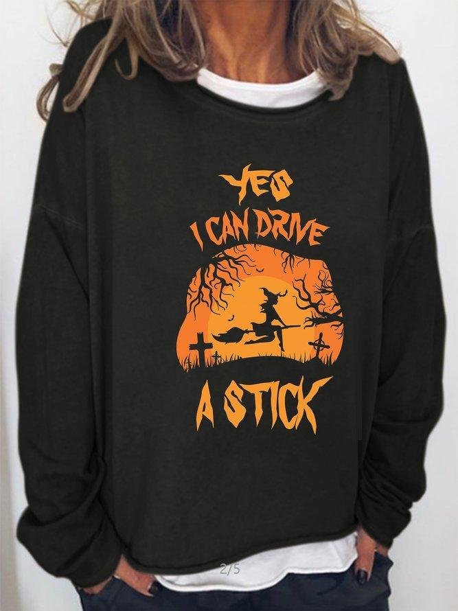 Halloween Yes I Can Drive A Stick Long Sleeve Casual Sweatshirt-Mayoulove