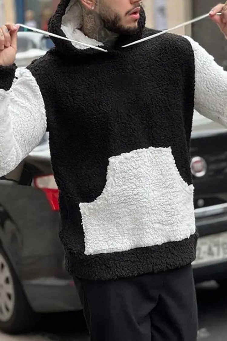 Tiboyz Black and White Paneled Fleece Hooded Sweatshirt