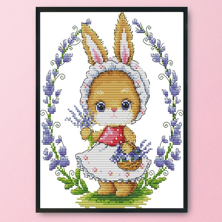 Bunny and flowers - 14CT Stamped Cross Stitch - 28*22cm