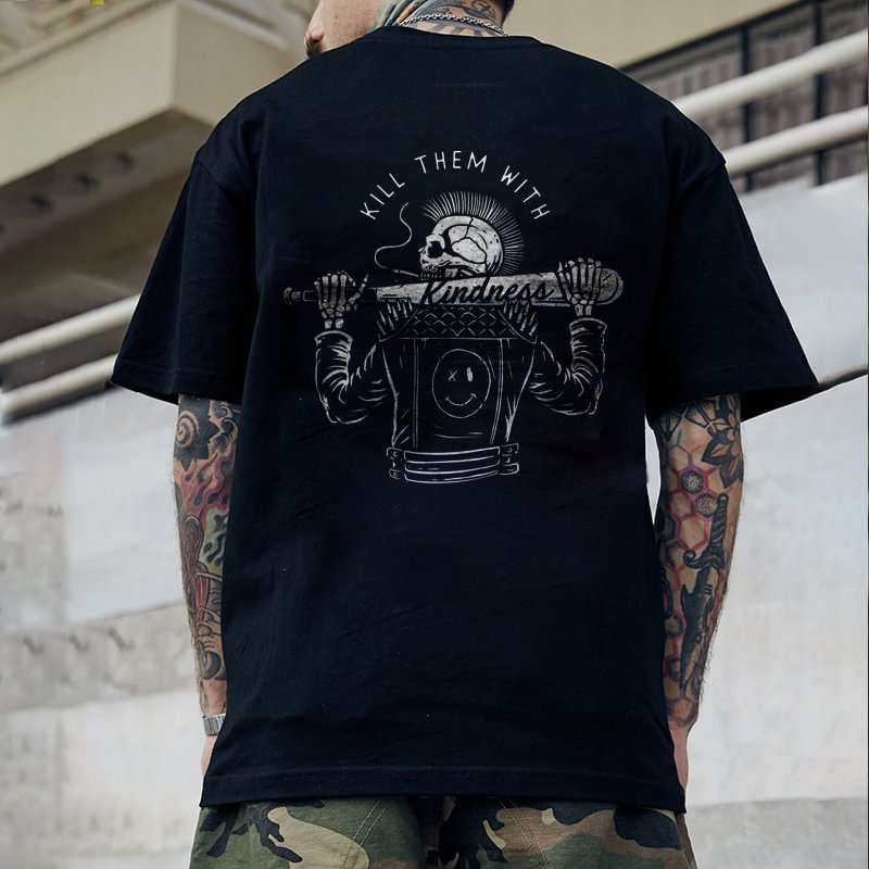 Minnieskull Kill Them With Kindness Skull Printed Men's Casual T-shirt - Minnieskull