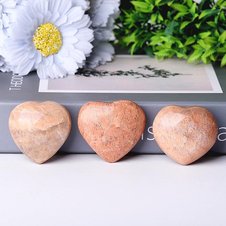 2.0"Peach Moonstone Heart Shape Crystal Carvings Crystal wholesale suppliers