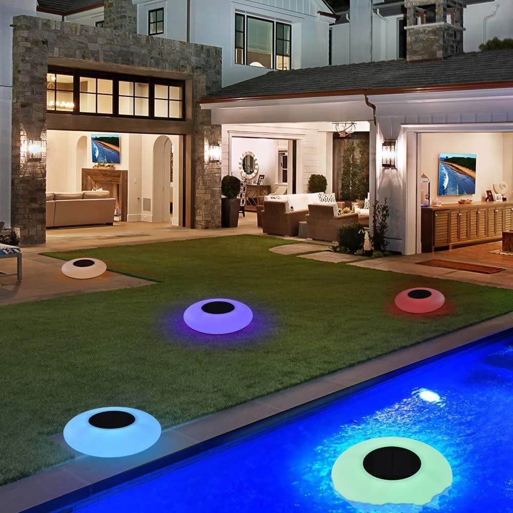 Solar Round Pool Light LED Inflatable Outdoor Waterproof Floating Light - vzzhome
