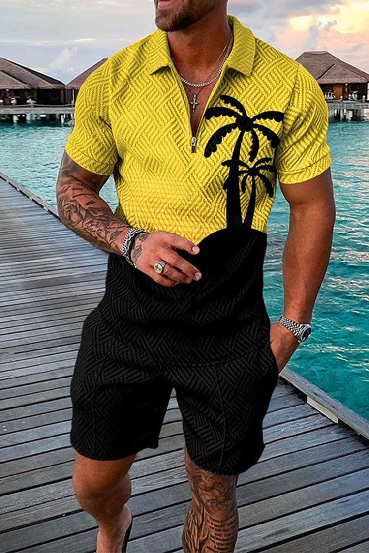 Tiboyz Fashion Outfits Men's Casual Polo Shirt Set