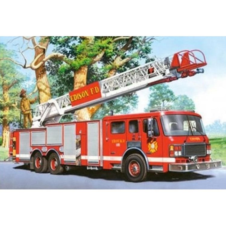 Fire Truck - Full Round Drill Diamond Painting - 30x40cm(Canvas)
