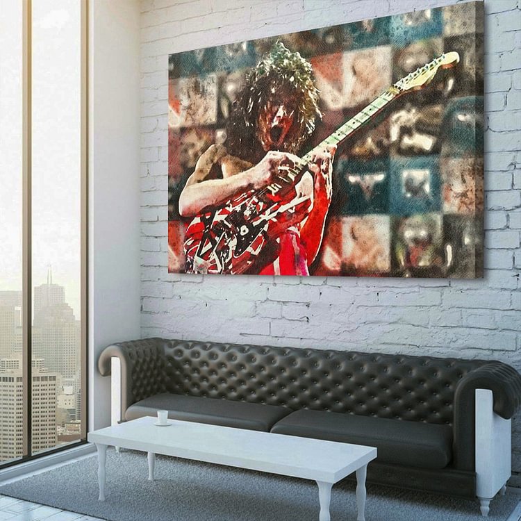Eddie Van Halen concert scene Watercolor canvas wall art