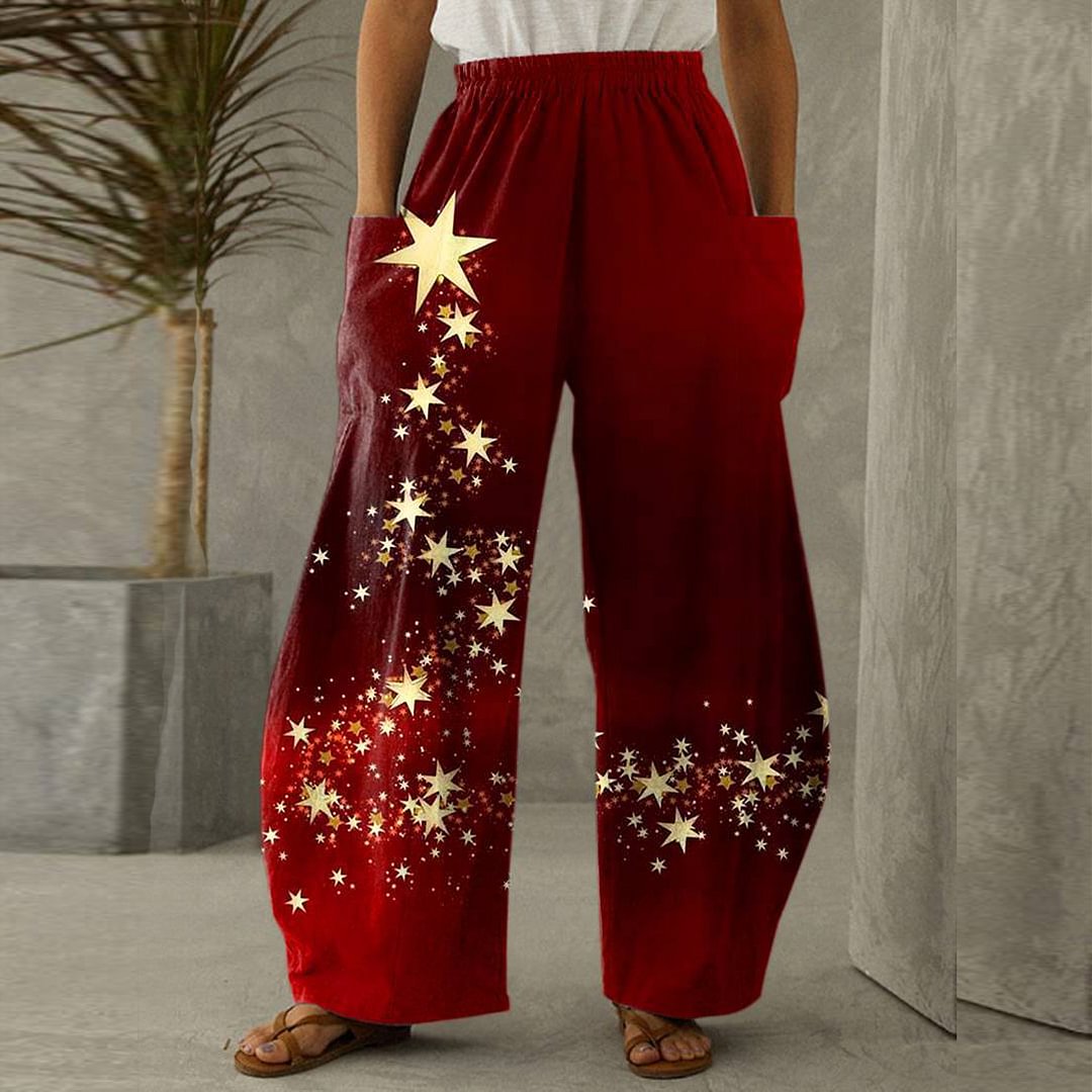 Glowing Christmas Trees Print With Pockets Pants