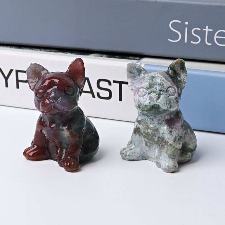 2.3" Moss Agate Bull Dog Crystal Carvings  Animal Bulk Crystal wholesale suppliers