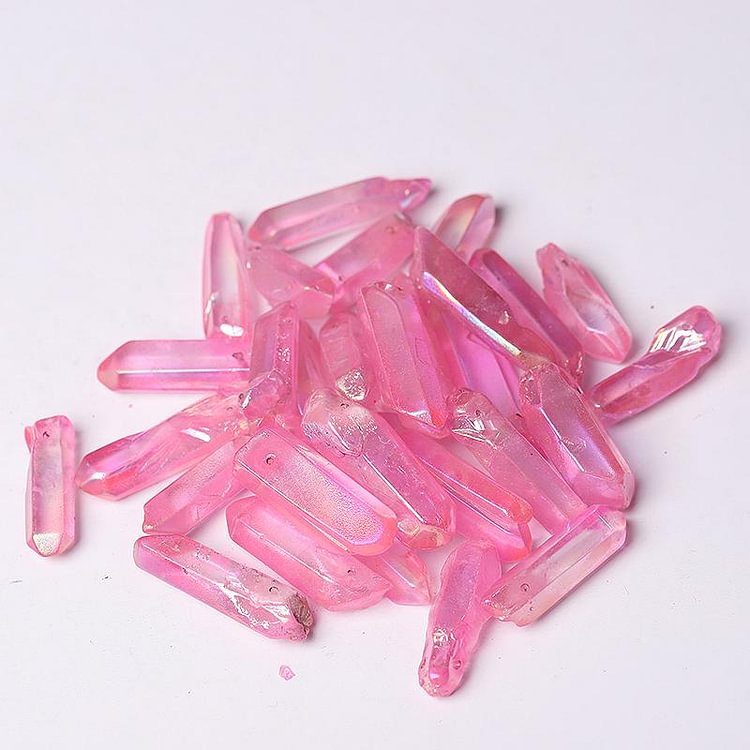 Drilled Pink Aura Quartz Crystal Points Raw Rough Clear Rock Quartz Sticks