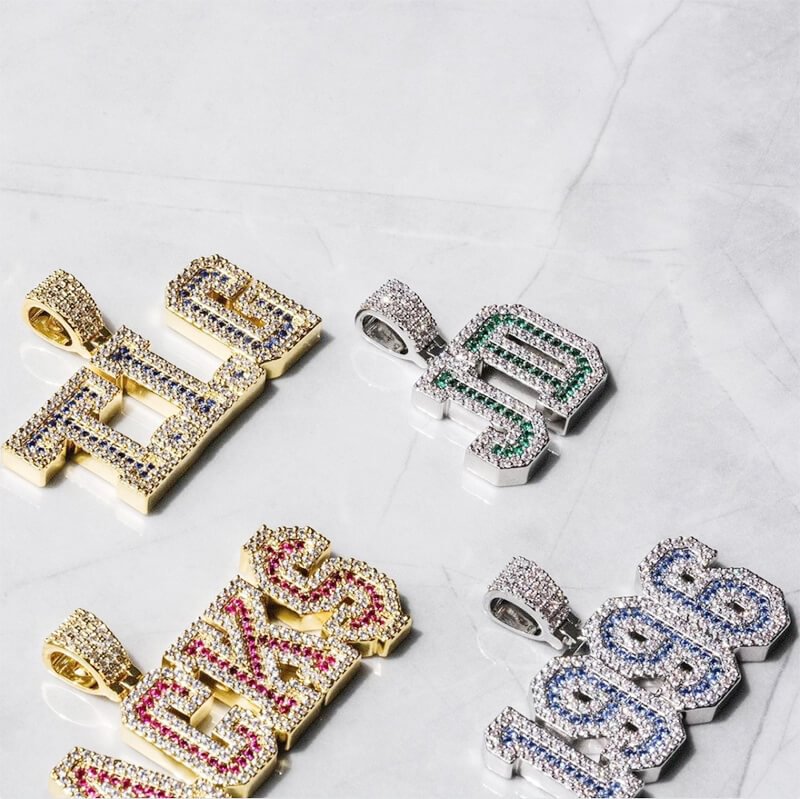 Hip Hop Custom Name Iced Out Bubble Letter Number Pendant-VESSFUL