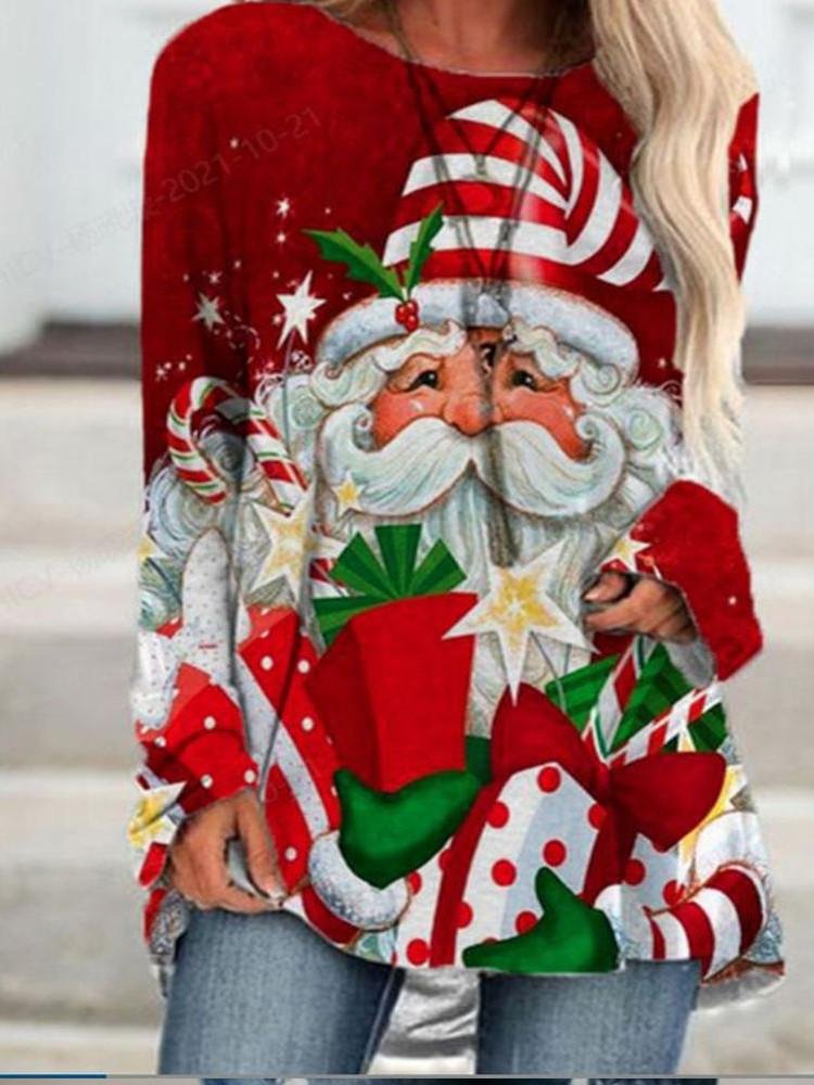Women Casual Loose Christmas Pattern Top